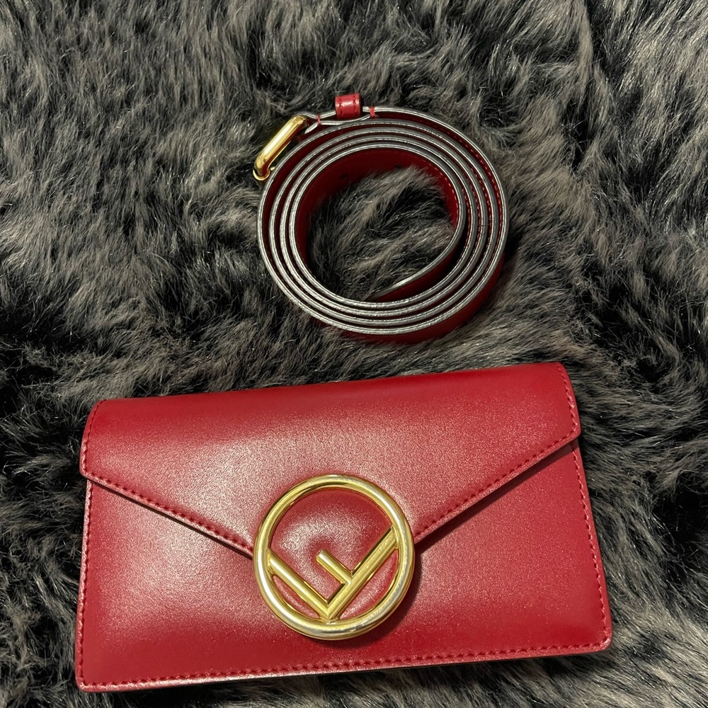 Fendi Red Leather beltbag with Gold Accent